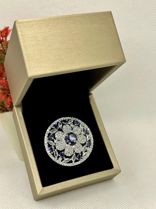 Flower Zircon Stones Silver Carat Ring