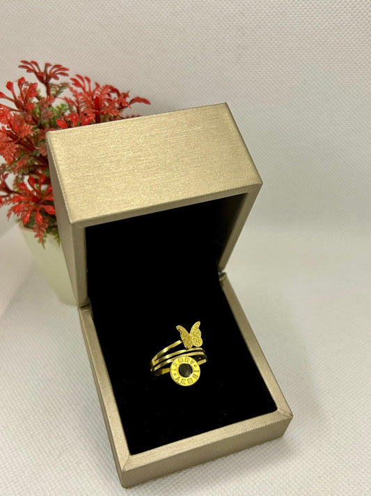 Roman Numeral with Butterfly Stainless Steel Ring