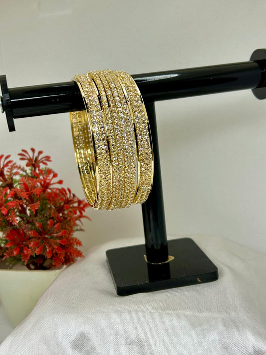 Zircon Stones Golden & Silver Bangles Set