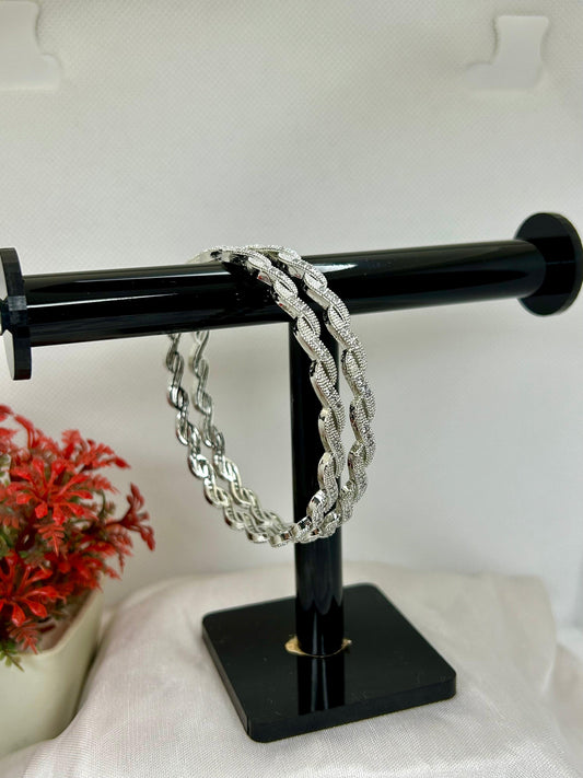Pair of Silver Zircon Stones Carat Bangles