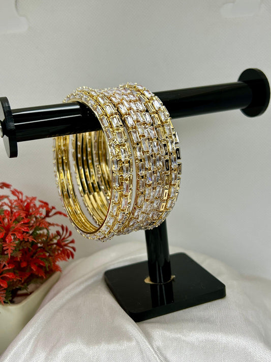 White Gold Zircon Stones Bangles Set