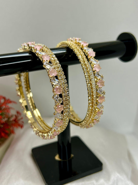 Pink & Aqua Zircon Stones Bangles Set