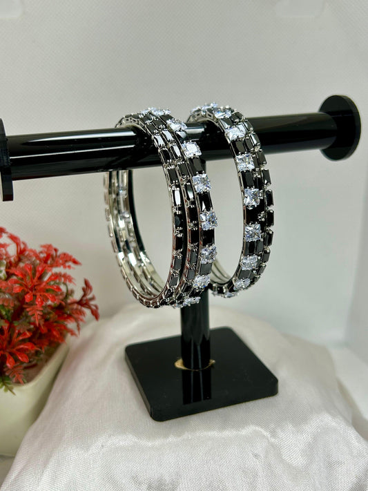 Black & White Zircon Stones Bangles Set