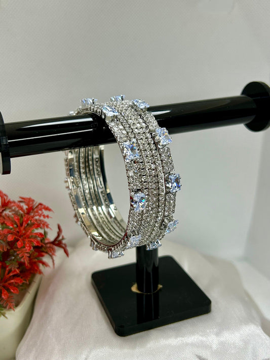 White Zircon Stones Bangles Set