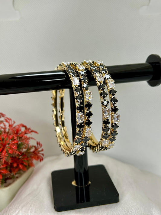 Zircon Stones Black Gold Polish Bangles Set