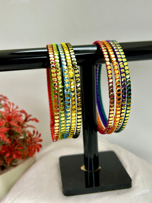 Multicolor with Golden Embedded Design Bangles Set