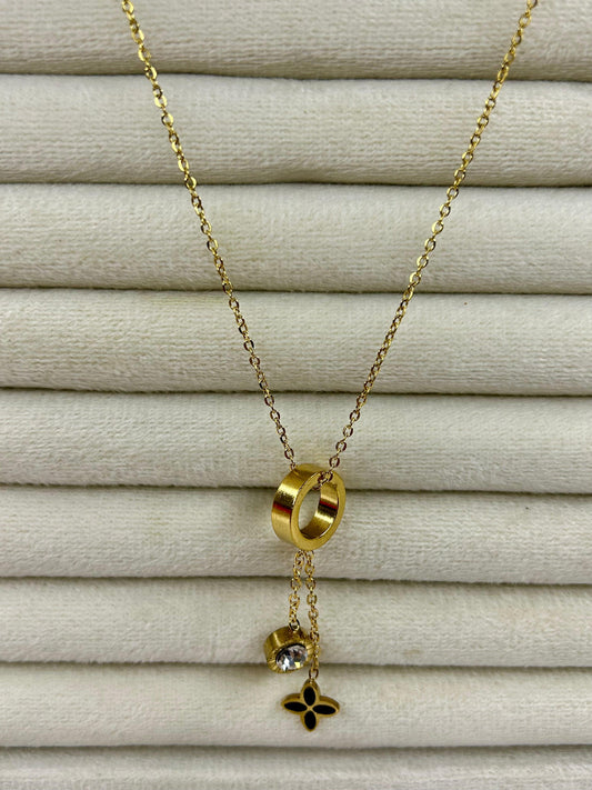Stainless Steel Circle with Drop Flower Pendant