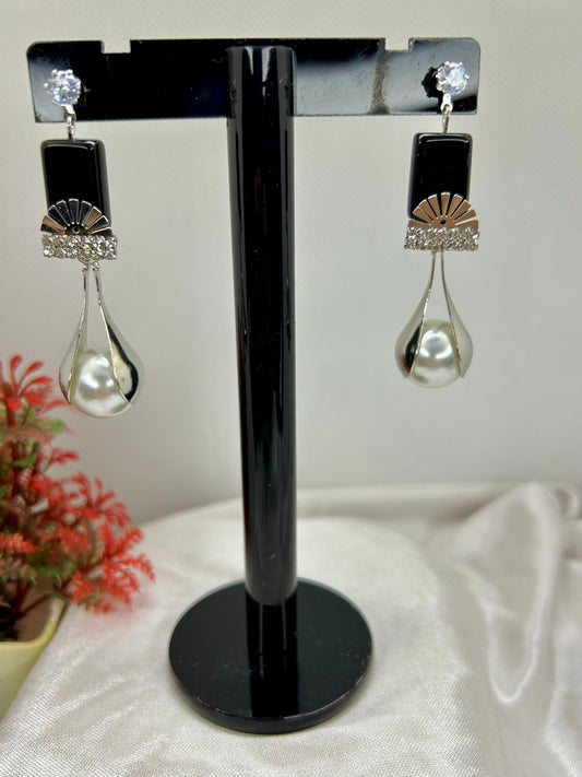 Silver Dropping Pearl Earrings