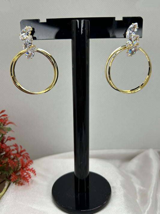 Circle Stainless Steel Crystal Leaf Earrings