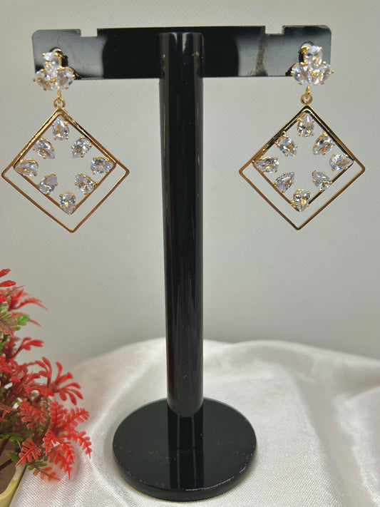Stainless Steel Square Crystal Earrings