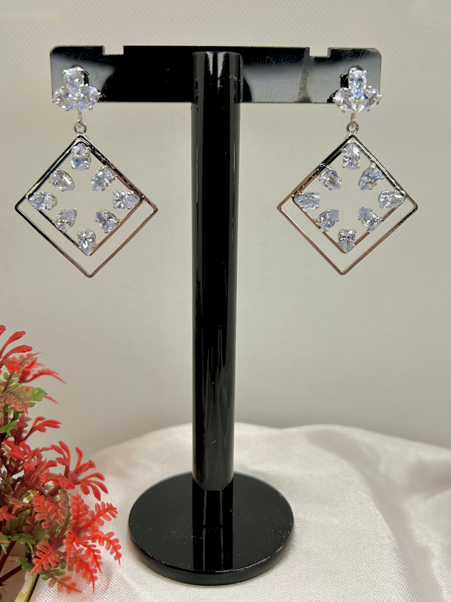 Stainless Steel Square Crystal Earrings