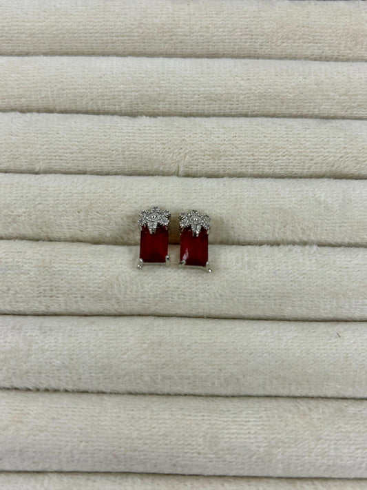Silver Flower Zircon Stone Studs