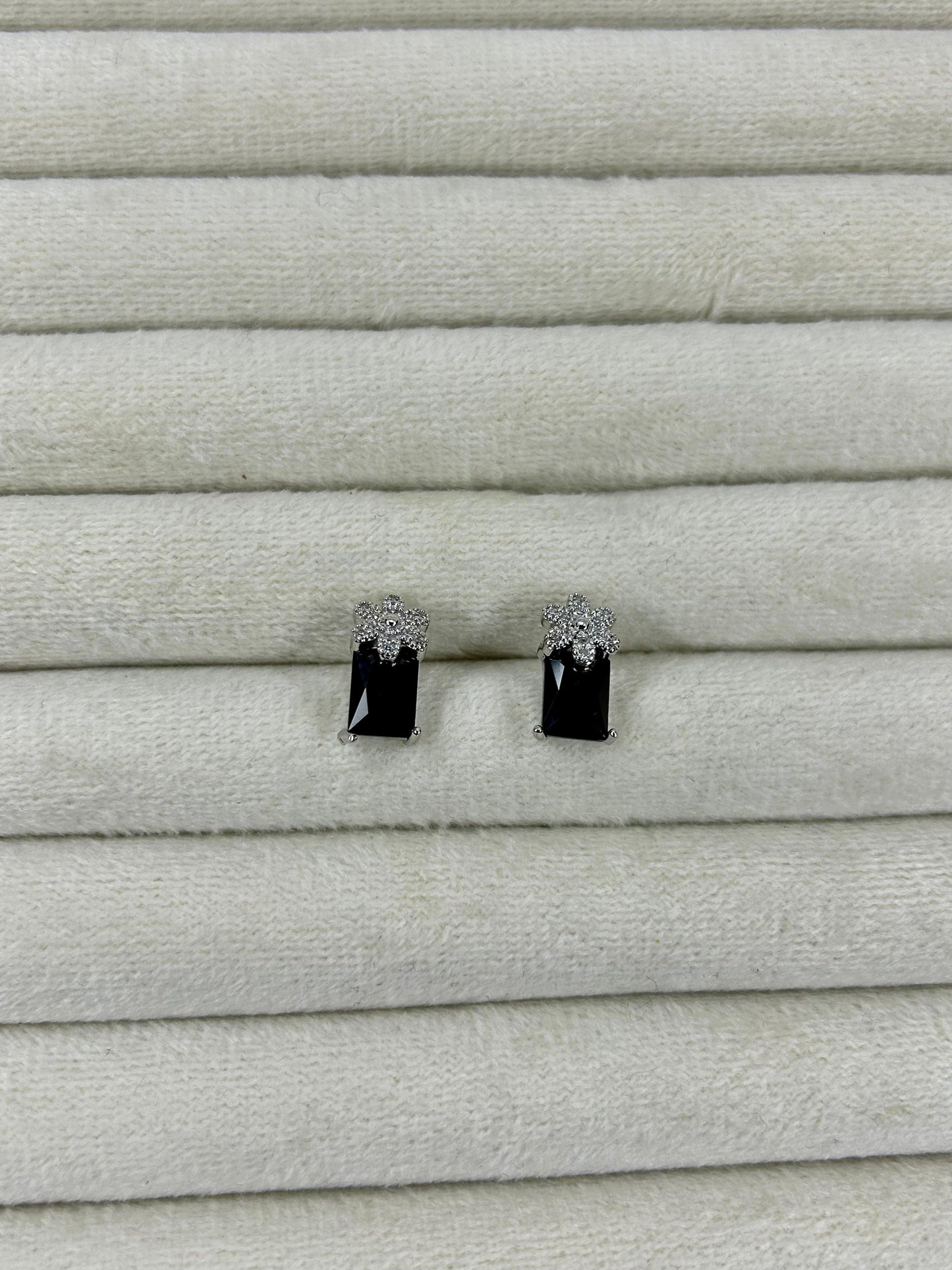Silver Flower Zircon Stone Studs