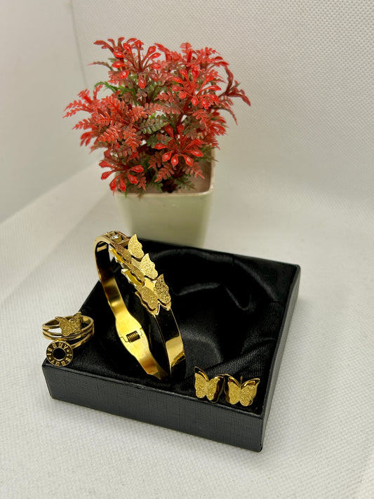 Stainless Steel 18k Gold Plated Tarnish Free Butterfly Handcuff Set
